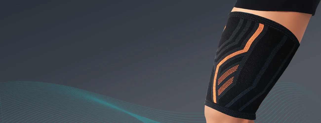 Tynor Thigh Support Air Pro close-up: bright colour accents
