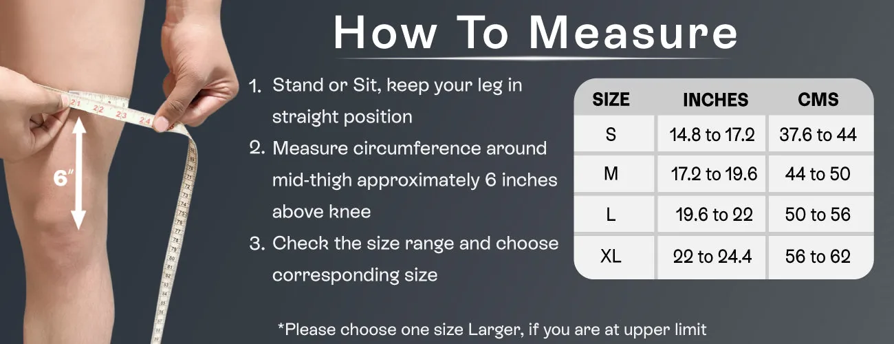 How to measure for the Tynor Thigh Support Air Pro: steps and size table