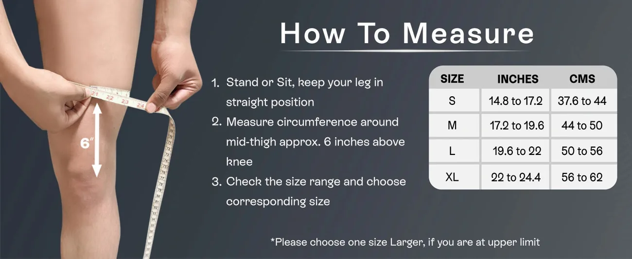 How to measure for the Tynor Thigh Support: steps and size table