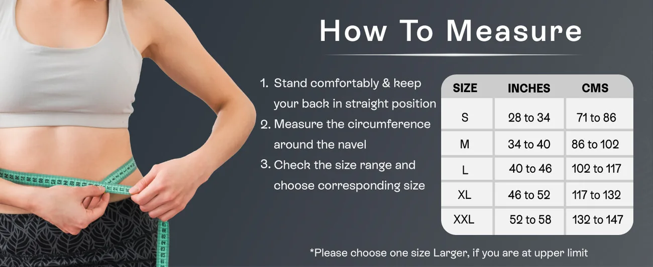 How to measure for the Tynor Tummy Trimmer Abdominal Belt: steps and size table