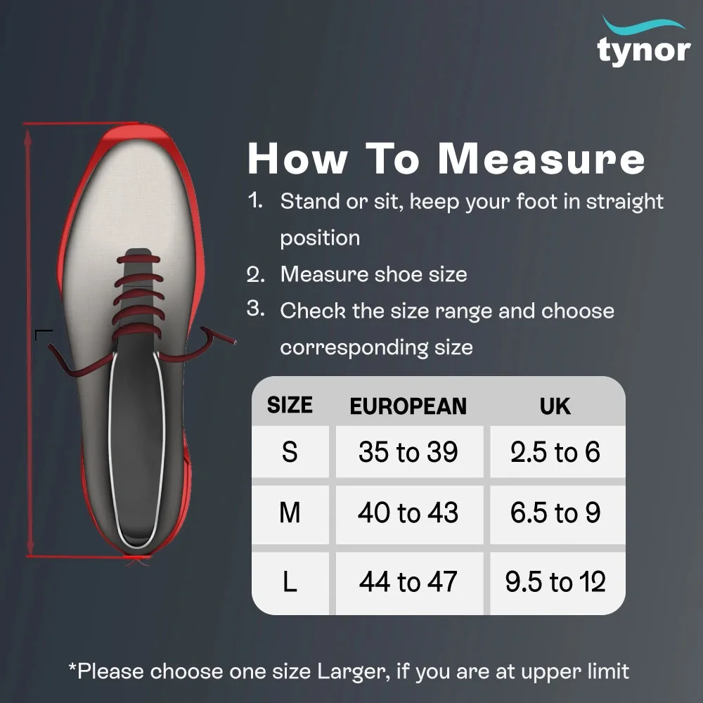 Tynor Walker Boot Air Pro Short size chart by European and UK shoe size