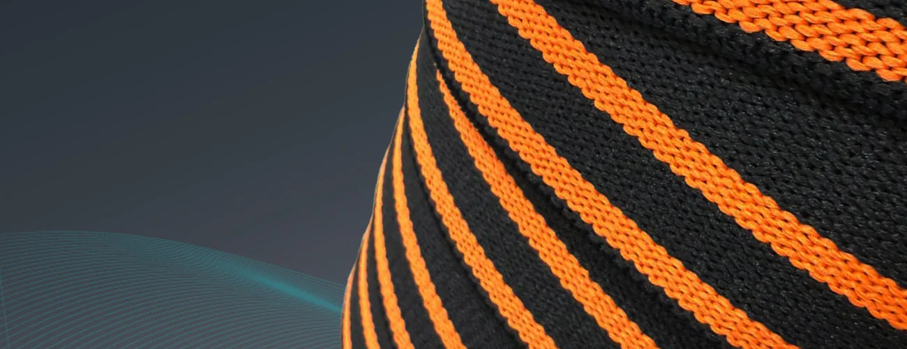 Tynor Weight Lifting Knee Wrap close-up: striped elastic weave