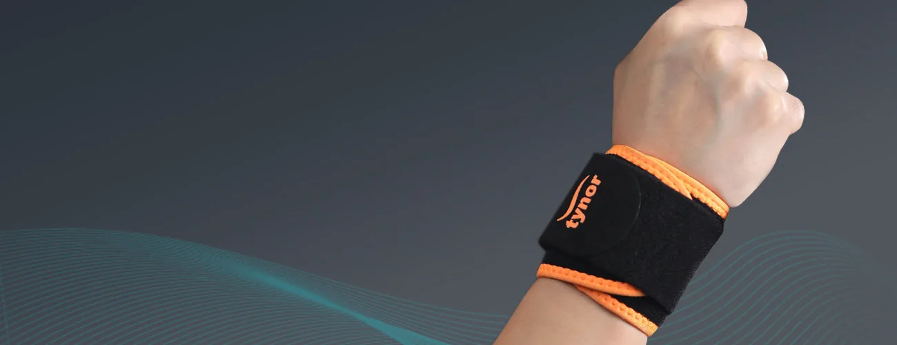 Tynor Wrist Support (Neo) close-up: worn with a clenched fist