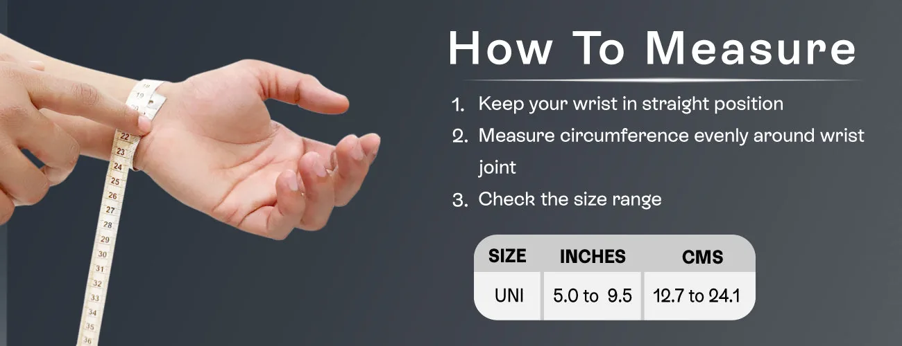 How to measure for the Tynor Wrist Support (Neo): steps and size table