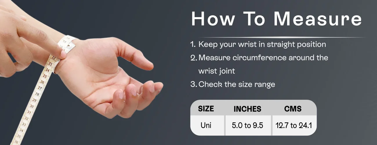 How to measure for the Tynor Wrist Wrap With Thumb Loop: steps and size table